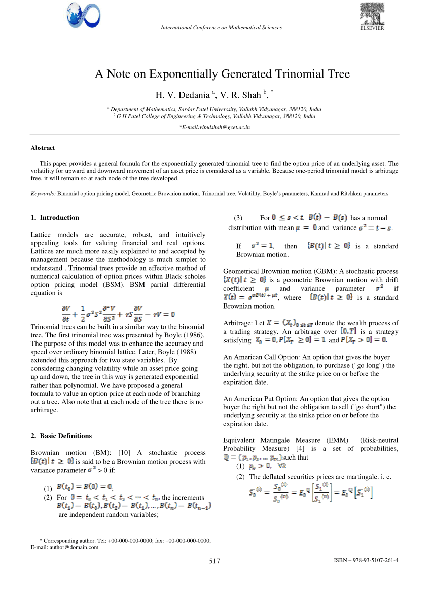 Pdf A Note On Exponentially Generated Trinomial Tree