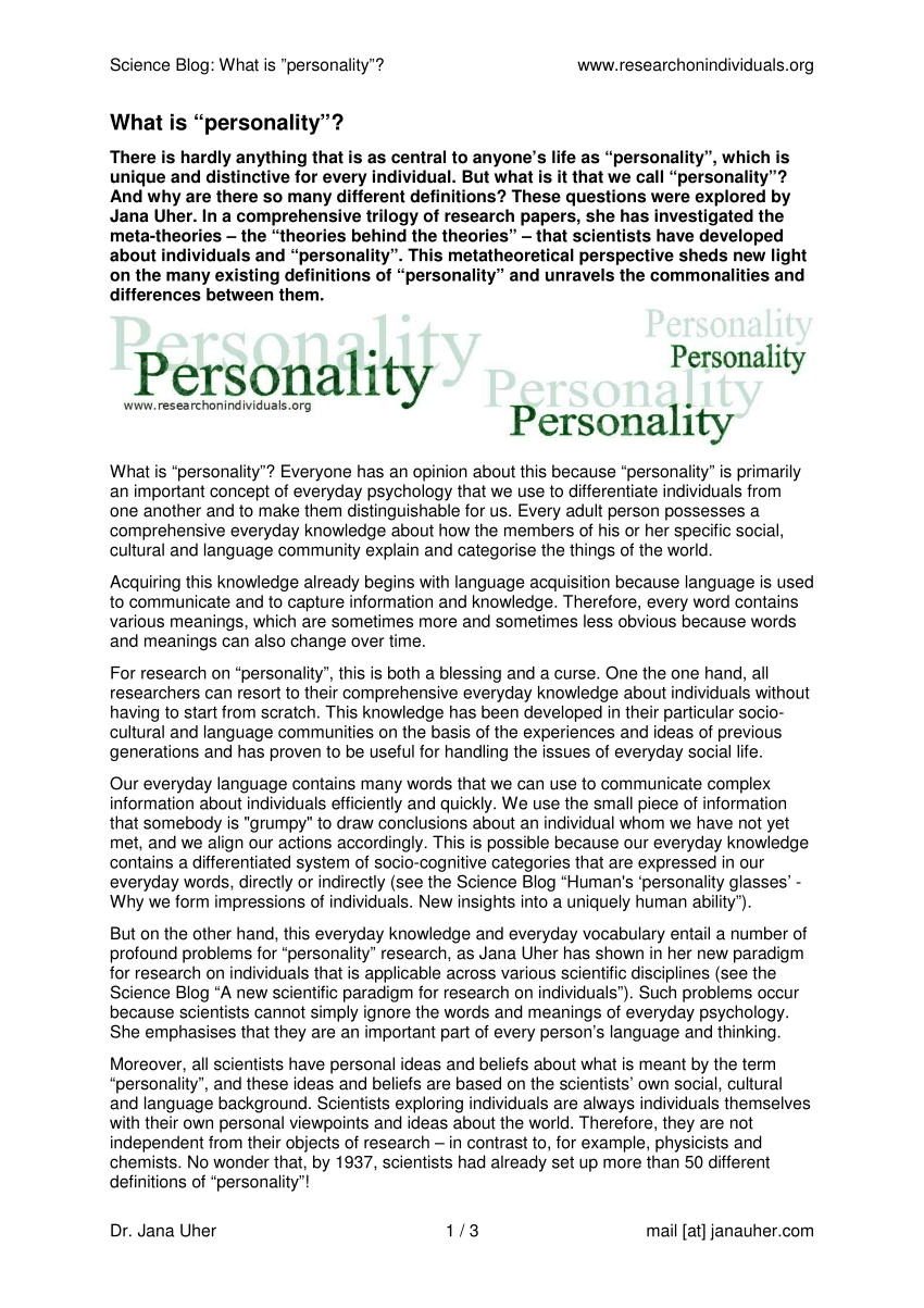 personality theories research papers