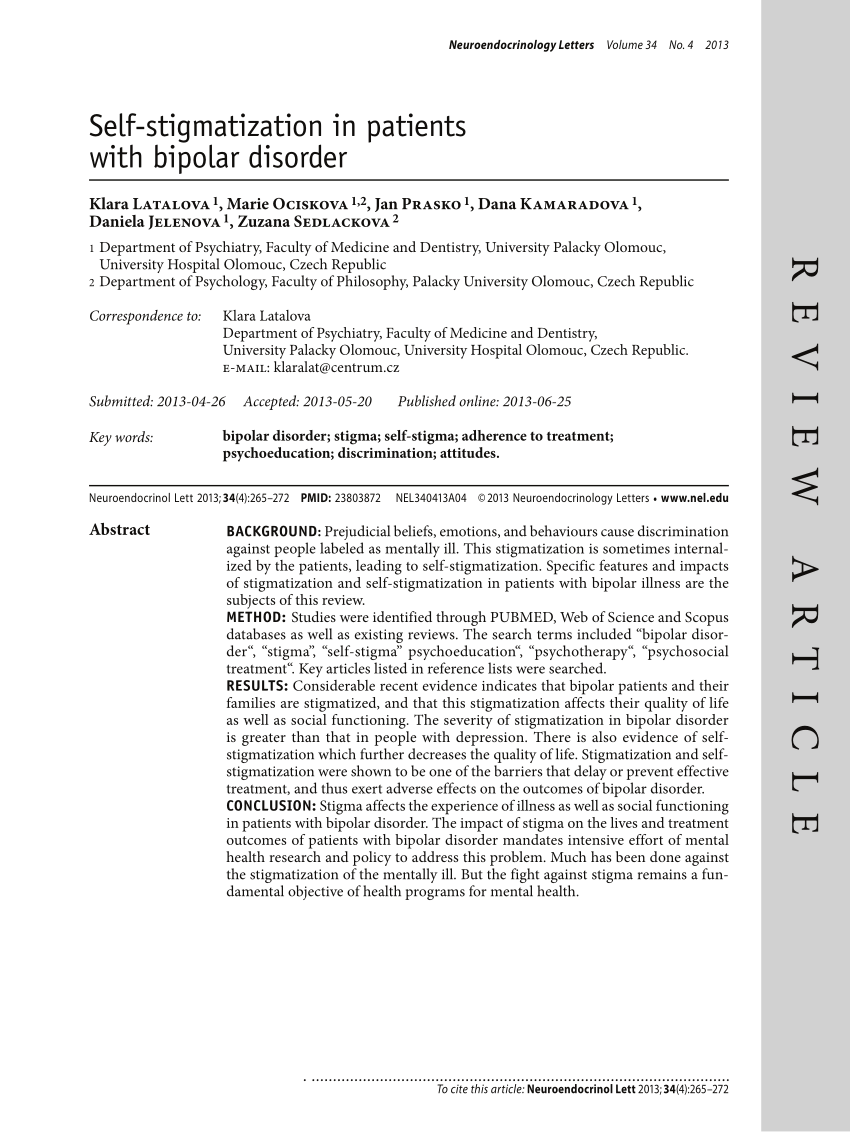 pdf) self-stigmatization in patients with bipolar disorder