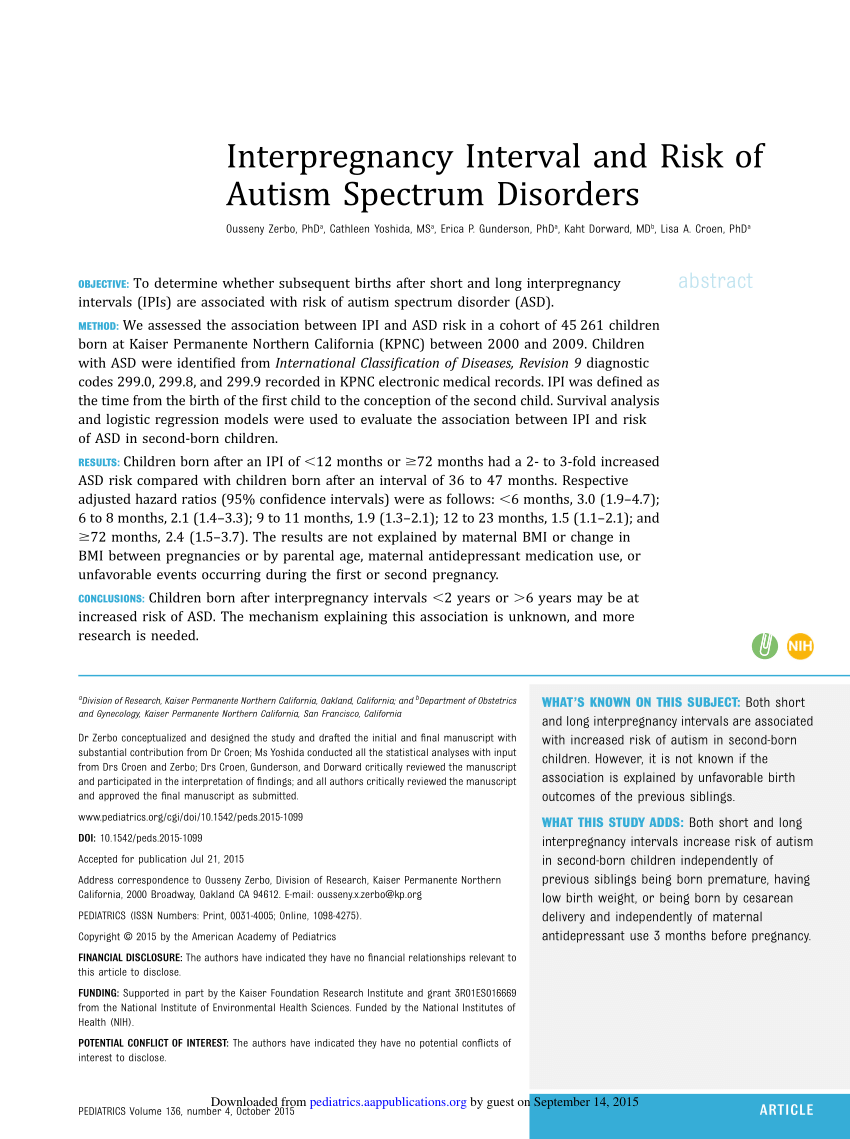 PDF) Interpregnancy Interval and Risk of Autism Spectrum Disorders