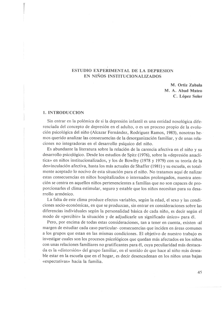 (PDF) Estudio experimental de la depresión en niños institucionalizados