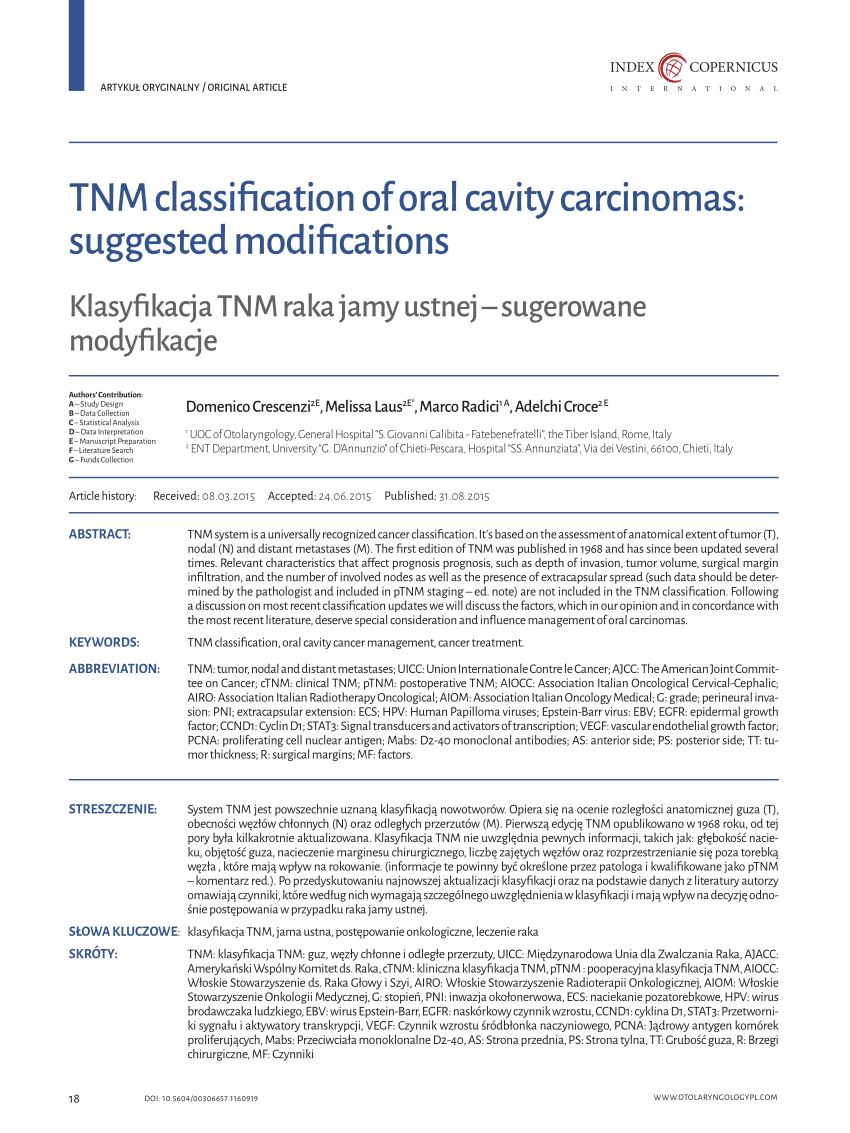 Pdf Tnm Classification Of The Oral Cavity Carcinomas Some