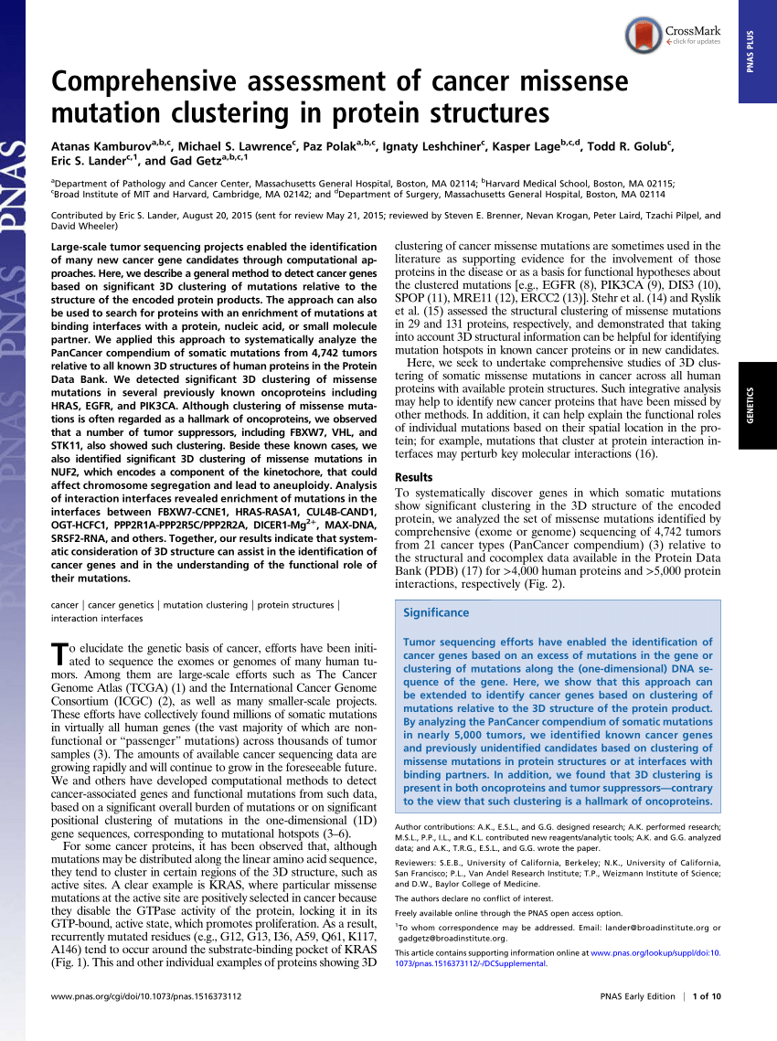(PDF) Comprehensive assessment of cancer missense mutation clustering ...