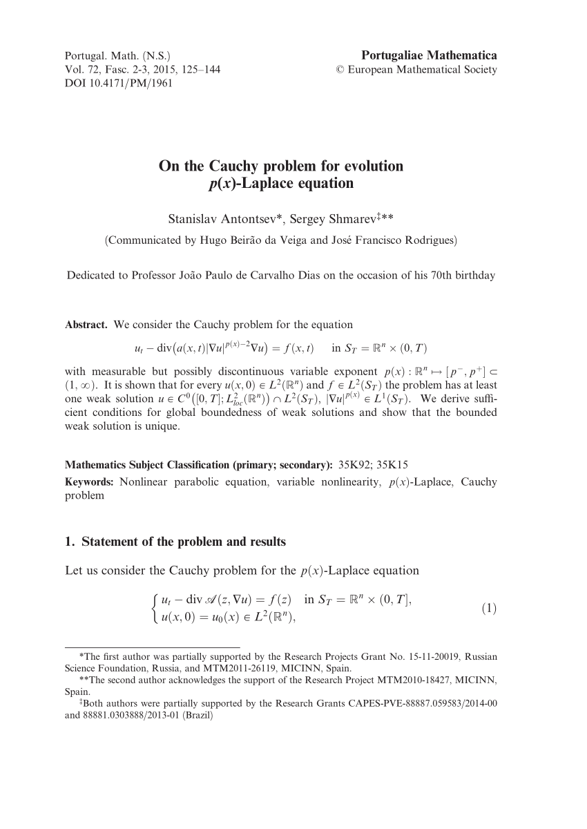 Pdf On The Cauchy Problem For Evolution P X Laplace Equation