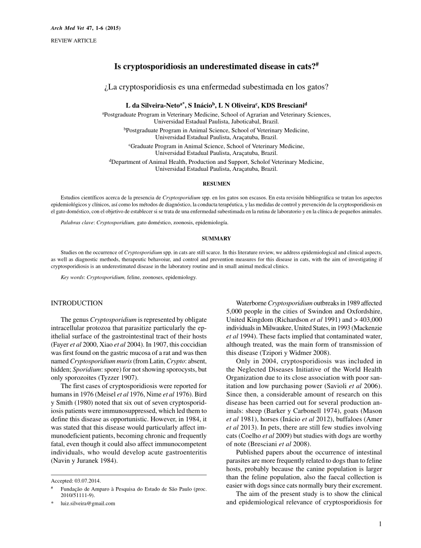 Pdf Is Cryptosporidiosis An Underestimated Disease In Cats