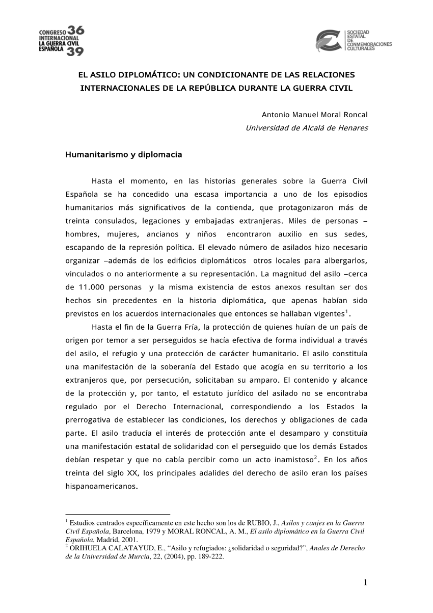 PDF) El asilo diplomático como condicionante de las relaciones  internacionales de la República durante la Guerra Civil