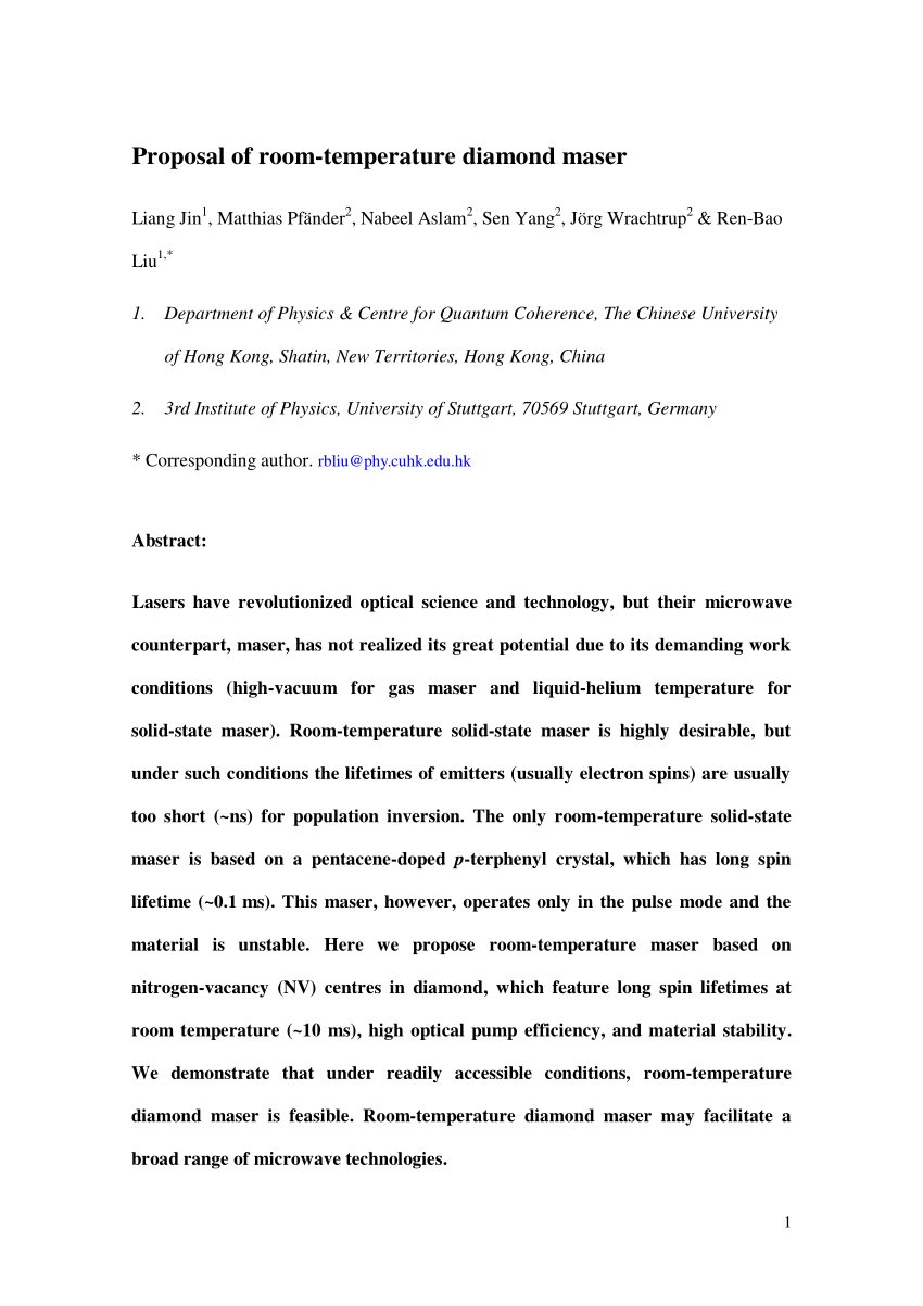 Pdf Proposal Of Room Temperature Diamond Maser