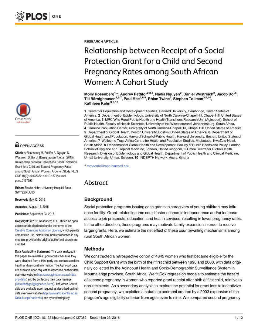 PDF Relationship between Receipt of a Social Protection Grant for