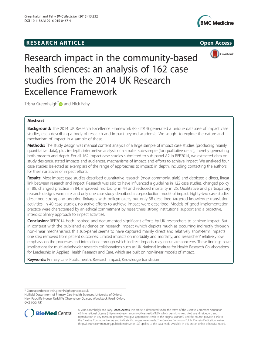 research excellence framework impact case studies