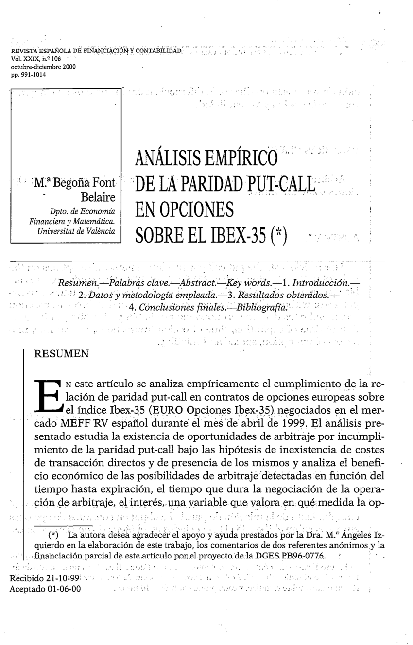 Pdf Analisis Empirico De La Paridad Put Call En Opciones Sobre El Ibex 35