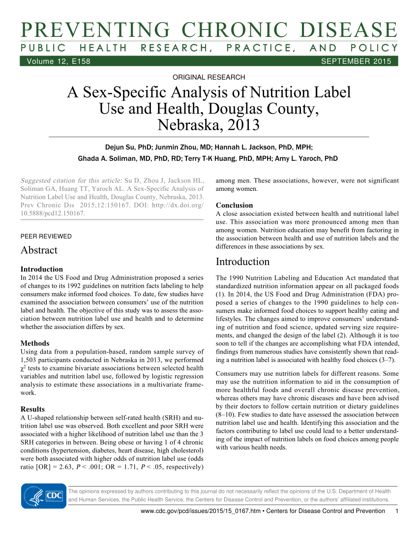 Pdf A Sex Specific Analysis Of Nutrition Label Use And Health Douglas County Nebraska 2013 8223