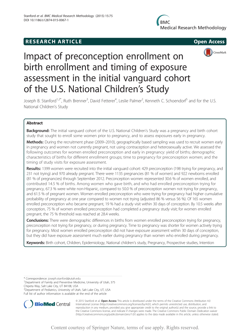 (PDF) Impact of preconception enrollment on birth enrollment and ...