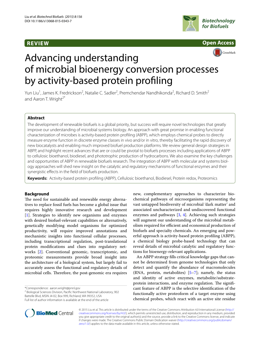 (PDF) Advancing understanding of microbial bioenergy conversion processes  by activity-based protein profiling
