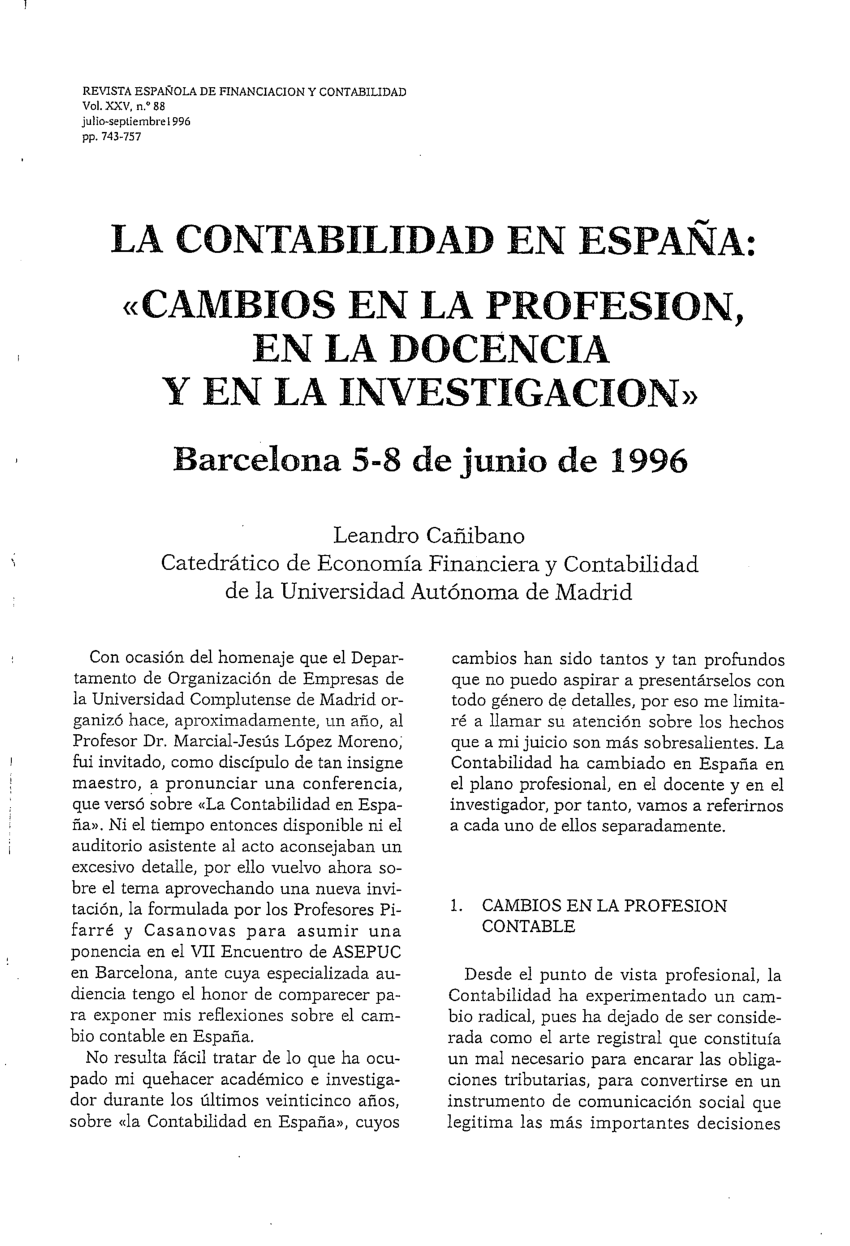 Conquista Aire acondicionado Descomponer PDF) La contabilidad en España: "Cambios en la profesión, en la docencia y  en la investigación"
