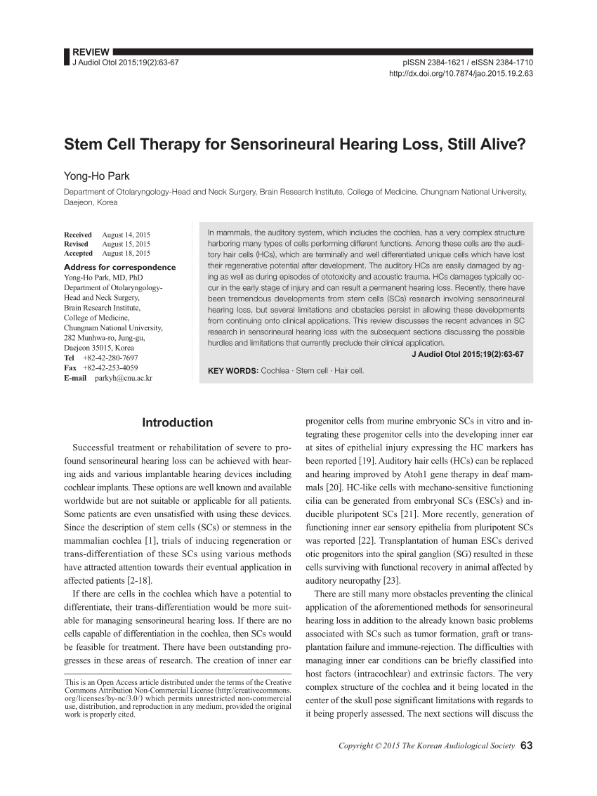 stem cell treatment for hearing loss 2021