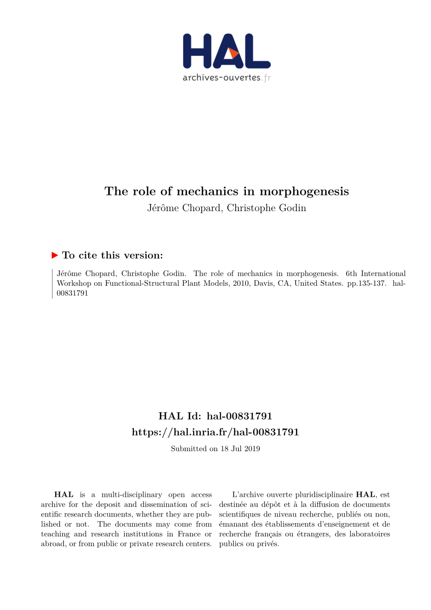 PDF The role of mechanics in morphogenesis