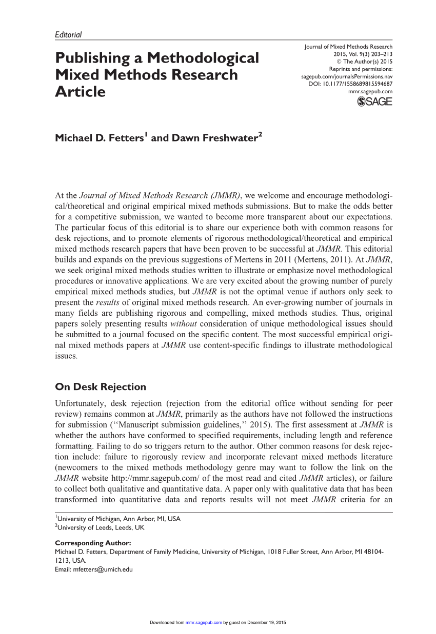 PDF) Publishing a Methodological Mixed Methods Research Article