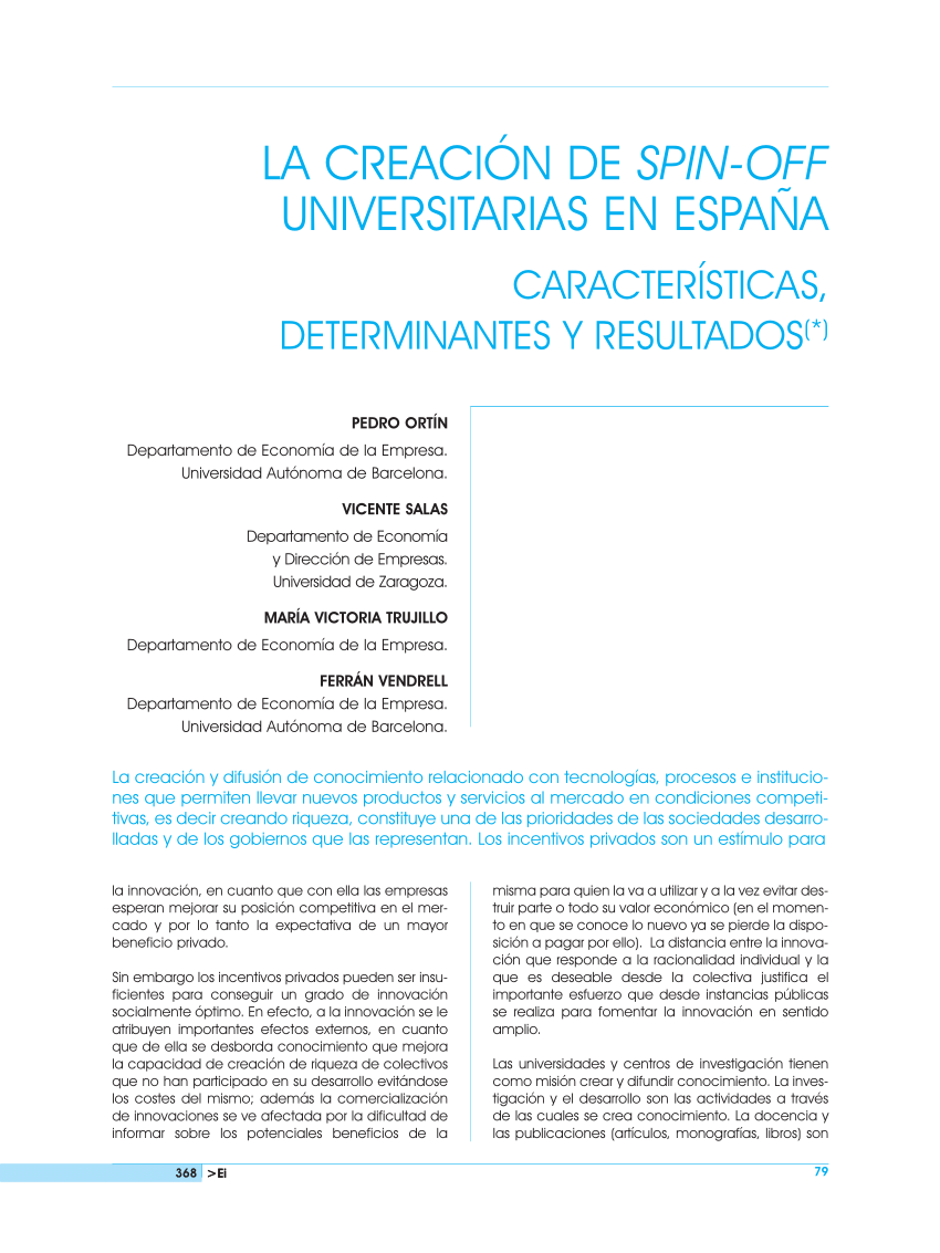 PDF La Creacin De Spin Off Universitarias En Espaa