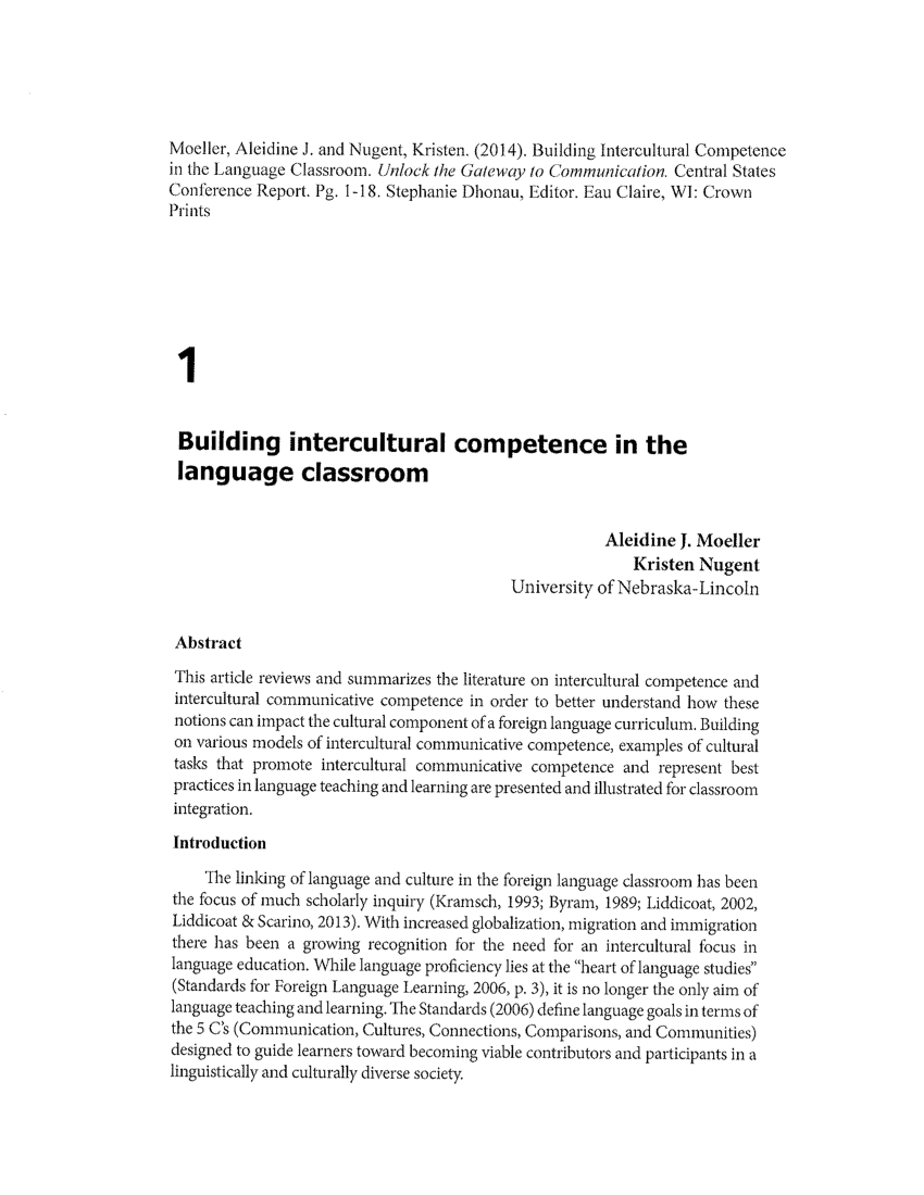 pdf  building intercultural competence in the language