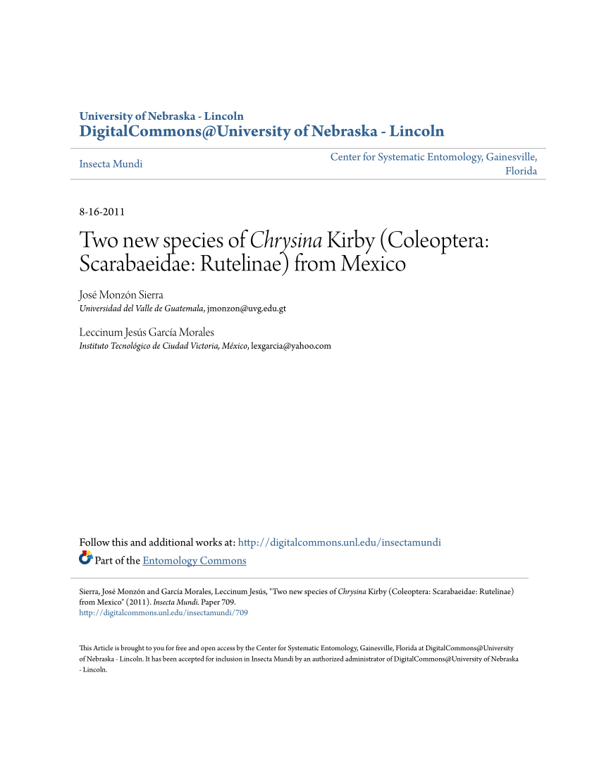 Pdf Two New Species Of Chrysina Kirby Coleoptera Scarabaeidae