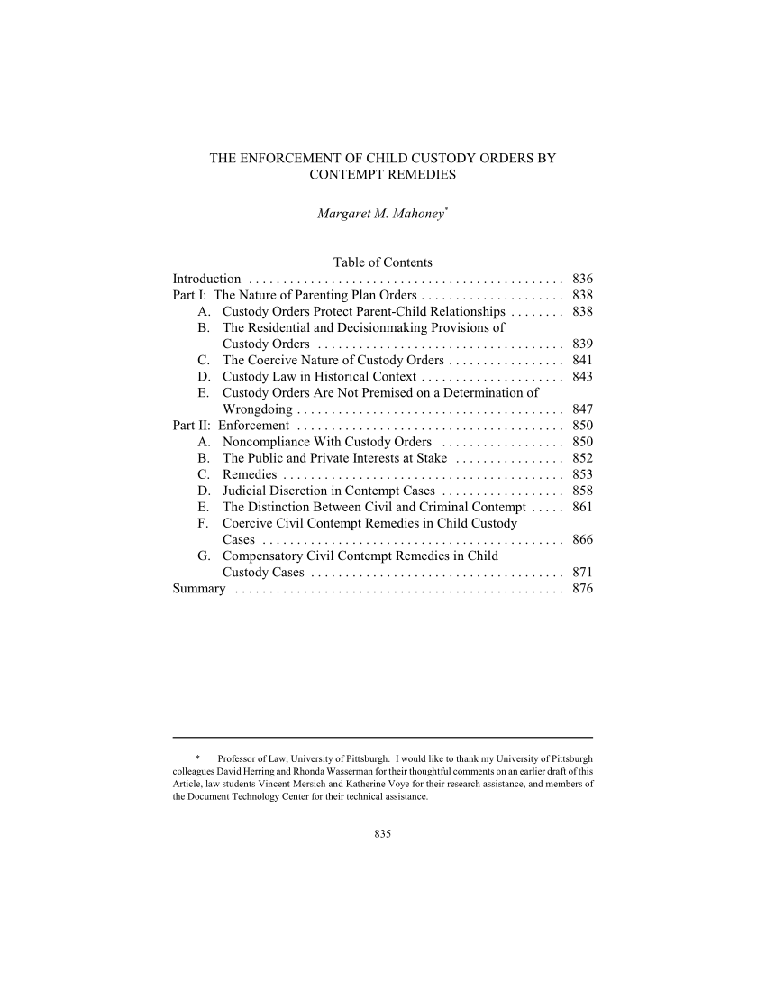 (PDF) The Enforcement of Child Custody Orders by Contempt Remedies