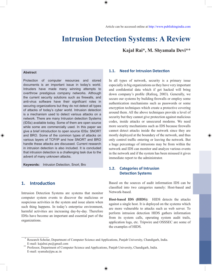 intrusion detection system research paper pdf