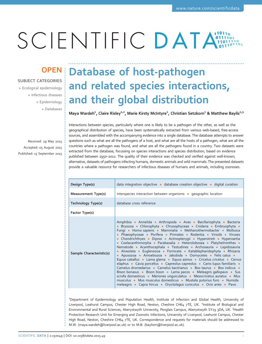 PDF) Database of host-pathogen and related species interactions ...