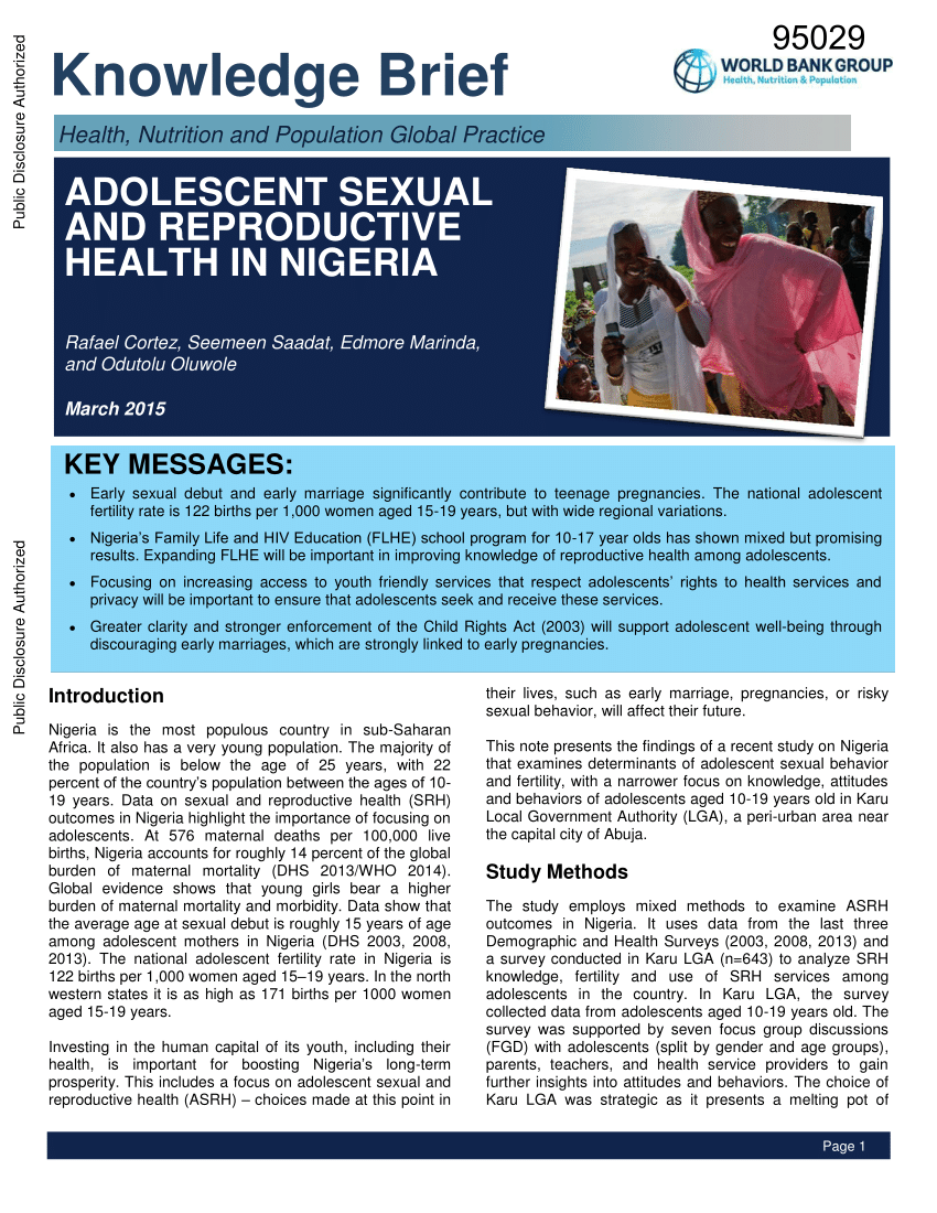 PDF Adolescent Sexual and Reproductive Health in Nigeria