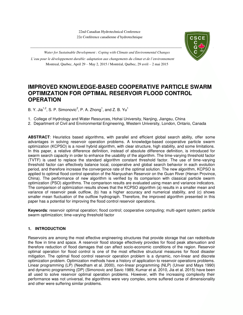 Pdf Improved Knowledge Based Cooperative Particle Swarm Optimization For Optimal Reservoir Flood Control Operation