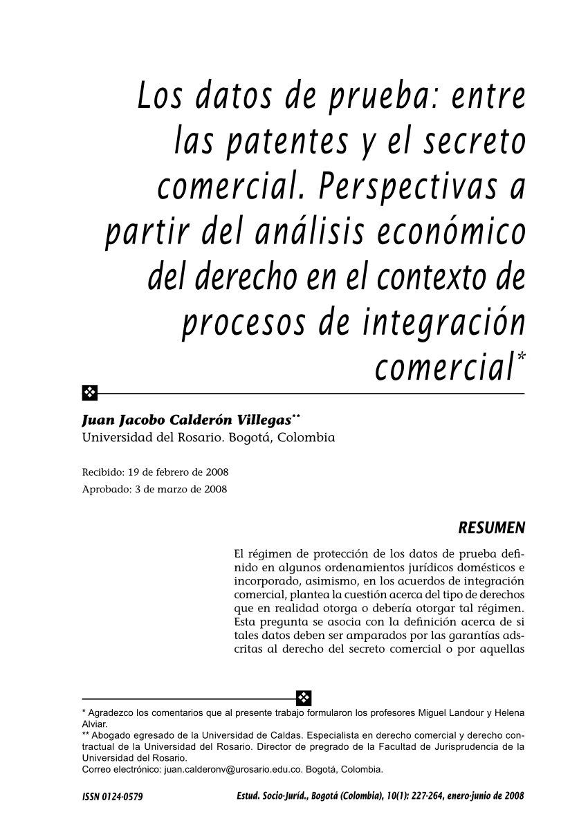 Pdf Los Datos De Prueba Entre Las Patentes Y El Secreto Comercial Perspectivas A Partir Del 5004