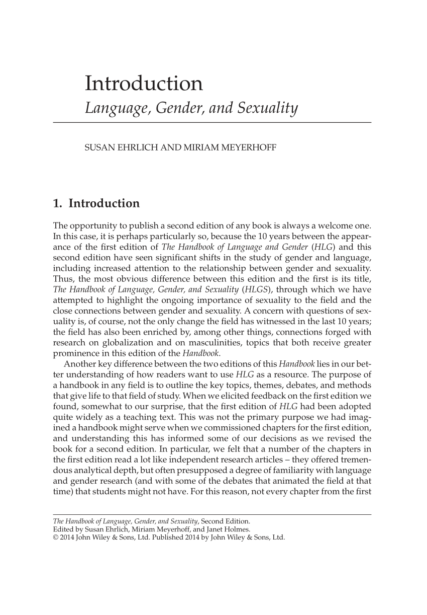 Pdf Introduction Handbook Of Language Gender And Sexuality 2nd Edition