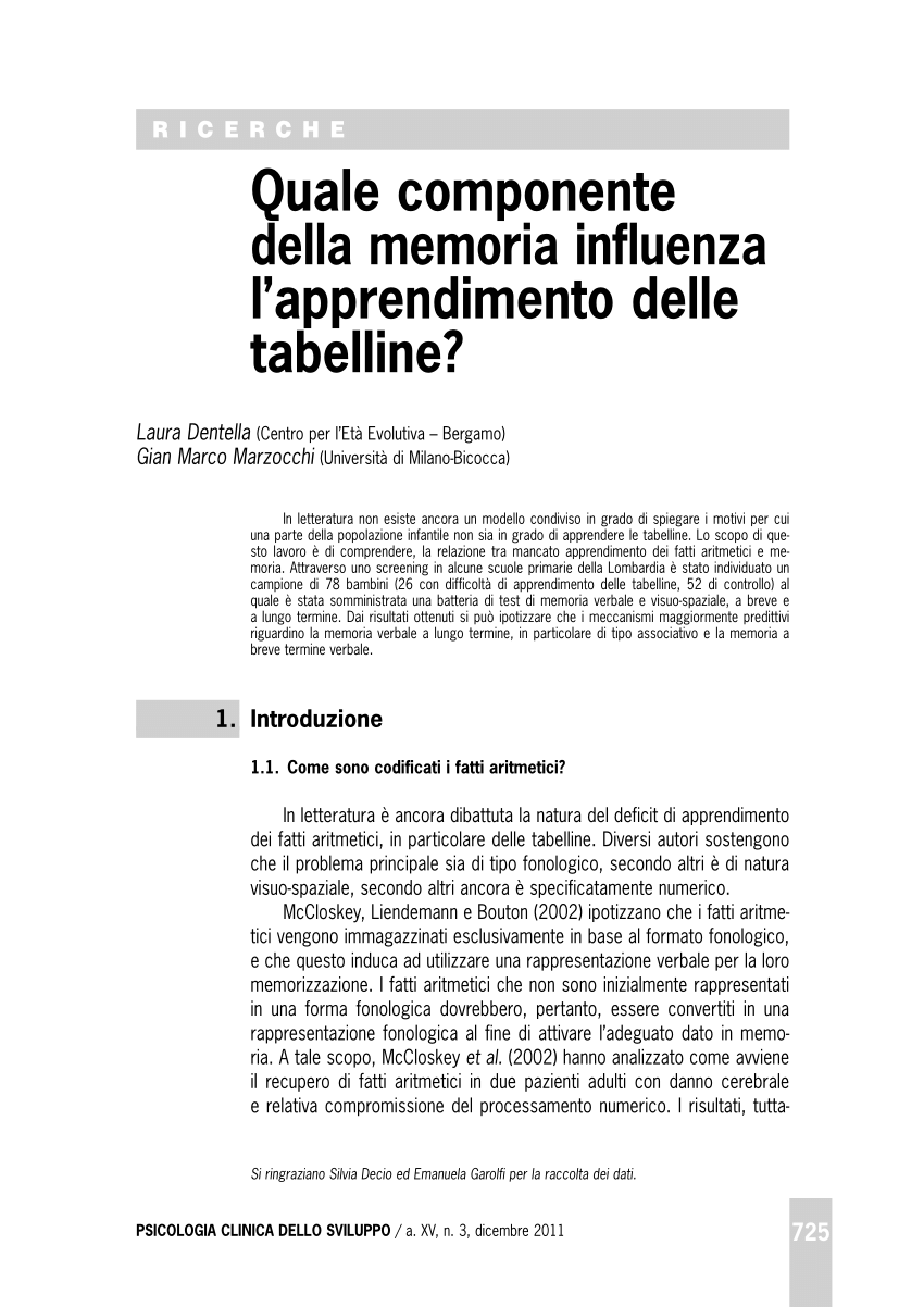 Pdf Which Memory Component Affects Moltiplication Facts Learning