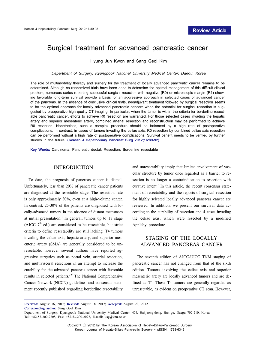 (PDF) Surgical treatment for advanced pancreatic cancer