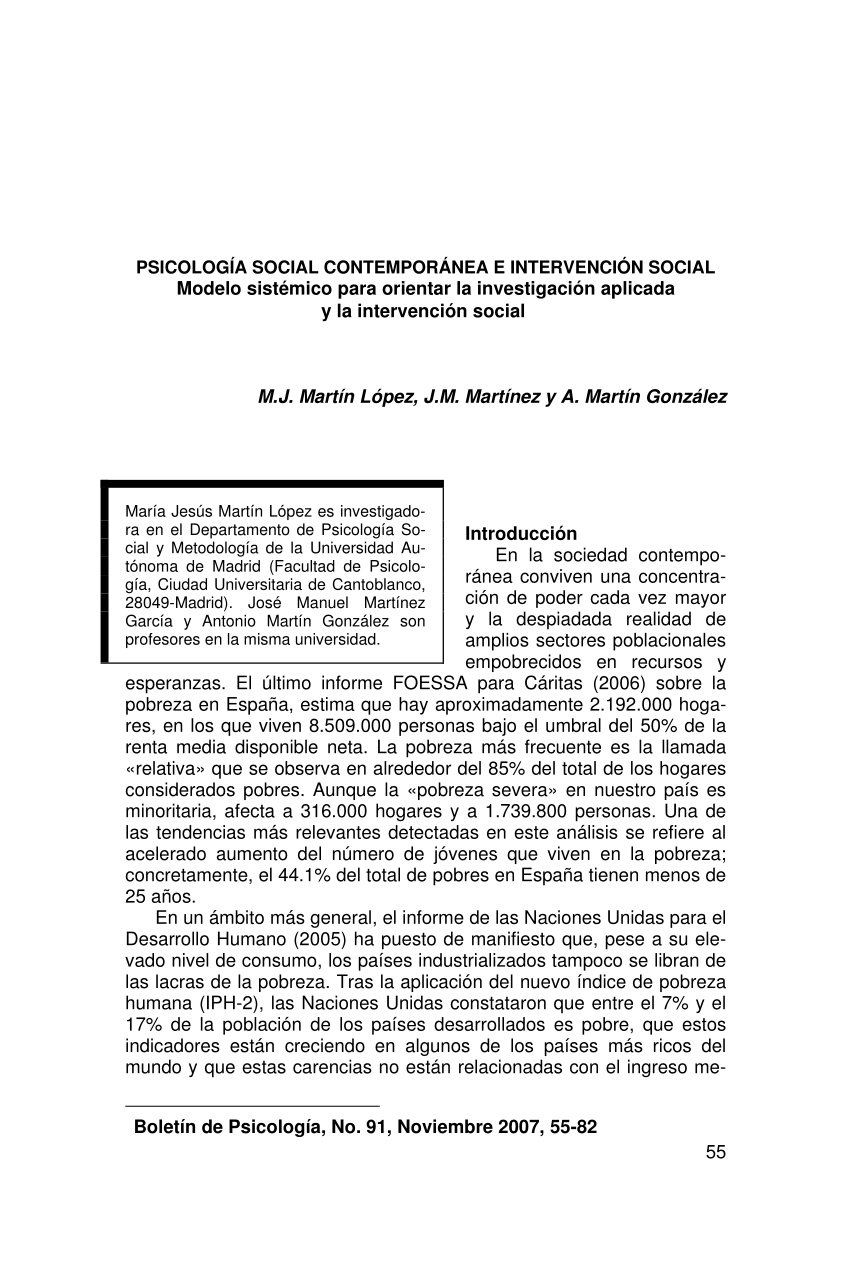 PDF) Psicología Social Contemporánea e Intervención Social: Modelo  sistémico para orientar la investigación aplicada y la intervención social