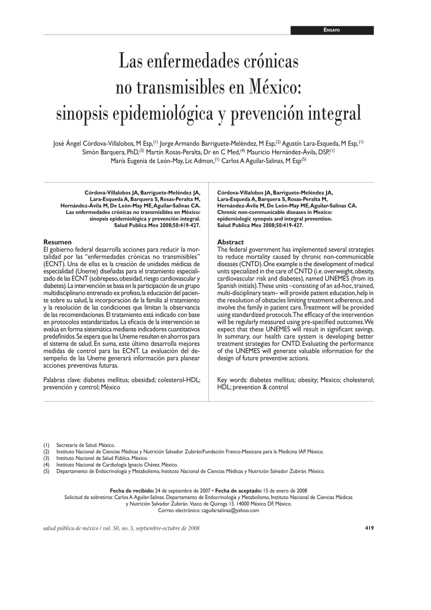 Pdf Las Enfermedades Cronicas No Transmisibles En Mexico Sinopsis Epidemiologica Y Prevencion Integral