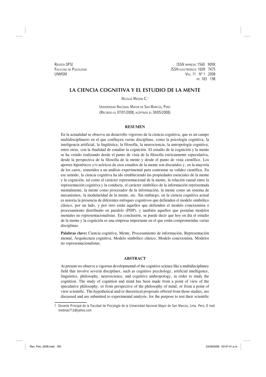 PDF) La ciencia cognitiva y el estudio de la mente