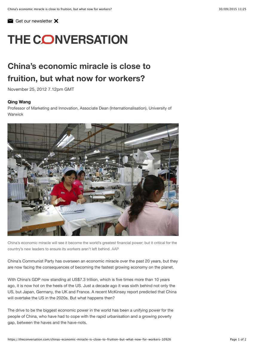 Pdf Chinas Economic Miracle Is Close To Fruition But What Now For Workers 7078