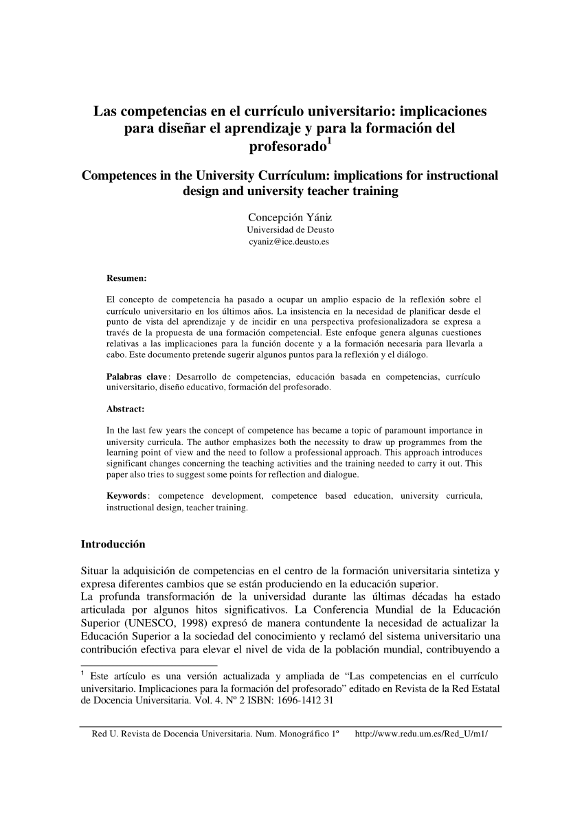 pdf  las competencias en el curriculo universitario  implicaciones para dise u00f1ar el aprendizaje
