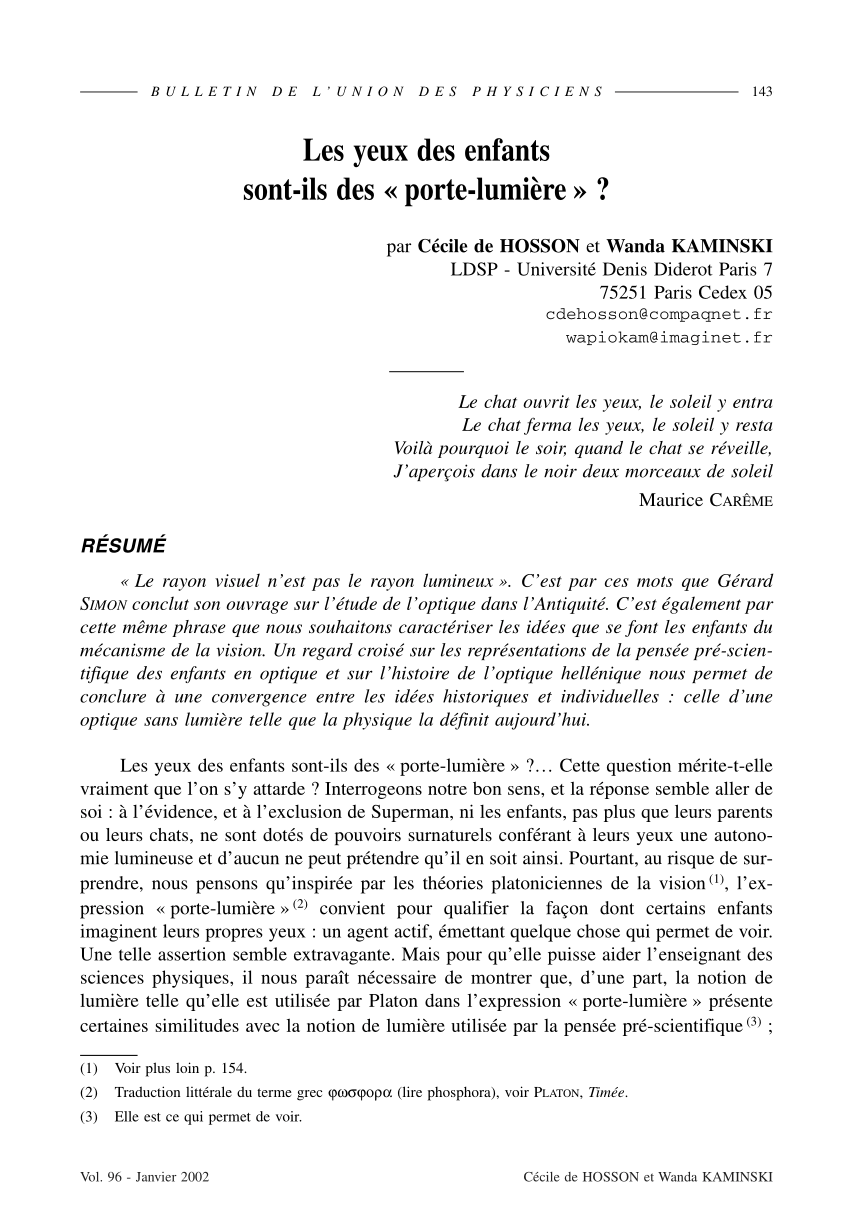 Pdf Les Yeux Des Enfants Sont Ils Des Porte Lumiere