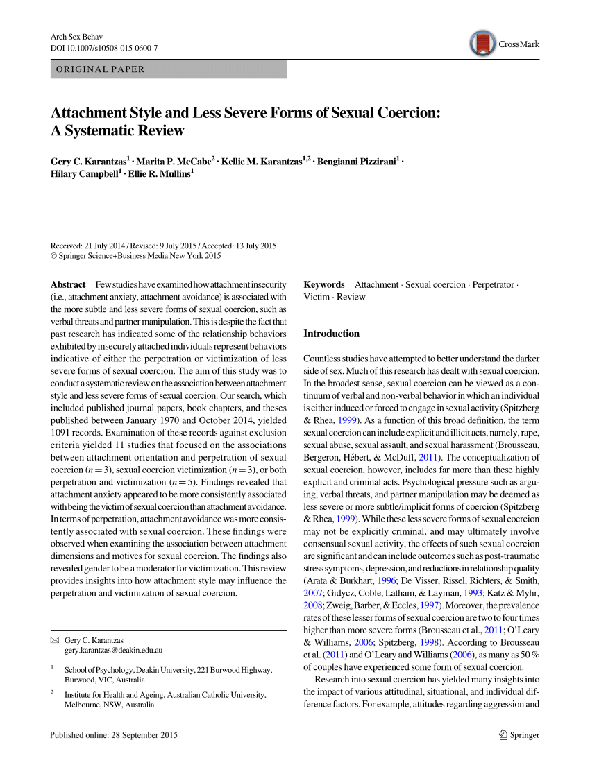 PDF) Attachment Style and Less Severe Forms of Sexual Coercion A Systematic Review