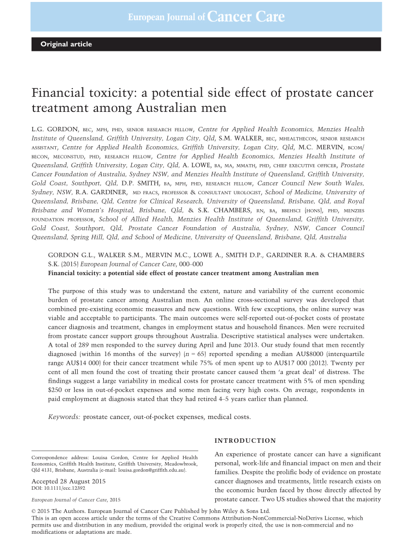 Pdf Financial Toxicity A Potential Side Effect Of Prostate