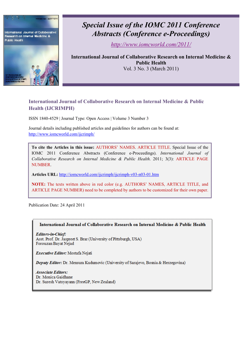 PDF) Special Issue of the IOMC 2011 Conference Abstracts ...