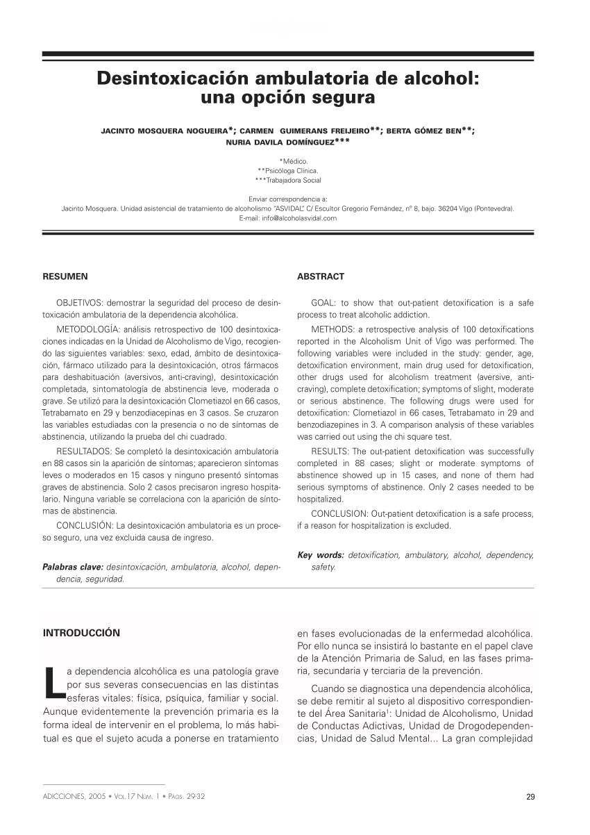 Pdf Desintoxicacion Ambulatoria De Alcohol Una Opcion Segura