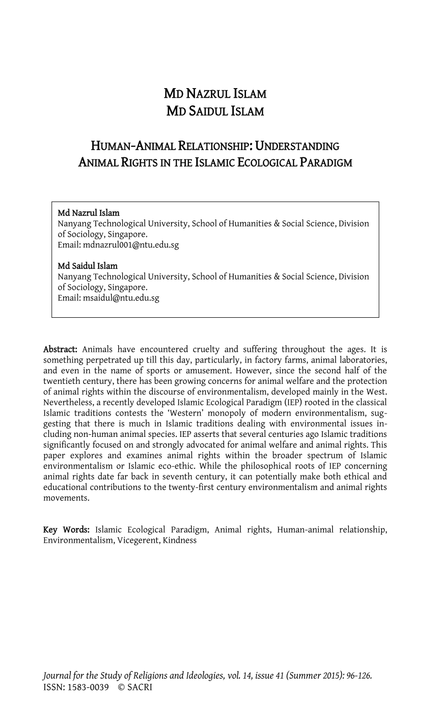 PDF) Human-animal relationship: Understanding animal rights in the Islamic  ecological Paradigm