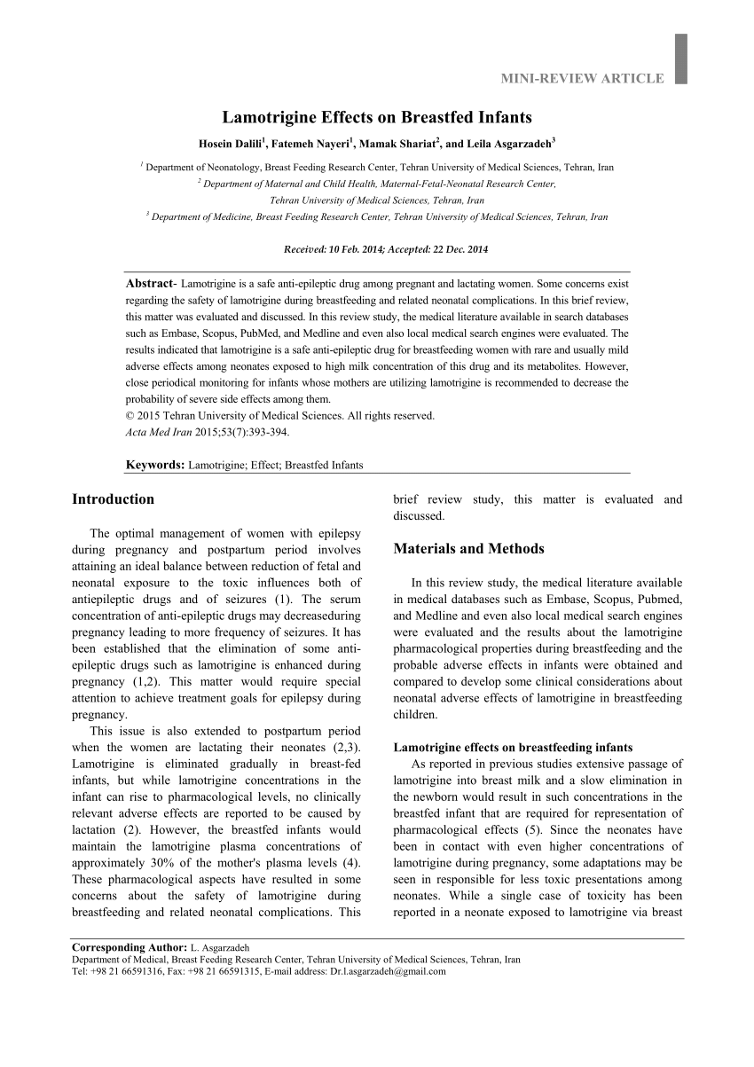 PDF Lamotrigine Effects on Breastfed Infants