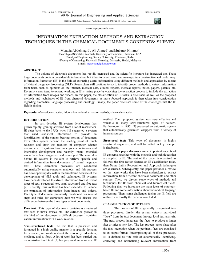 (PDF) Information Extraction methods and extraction techniques in the
