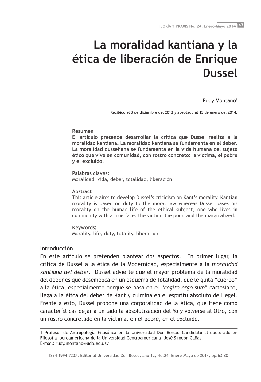 Pdf La Moralidad Kantiana Y La ética De Liberación De Enrique Dussel 7145