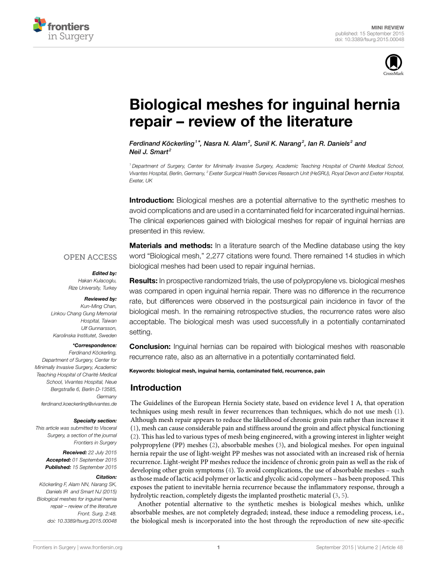 PDF) Biological Meshes for Inguinal Hernia Repair – Review of the Literature