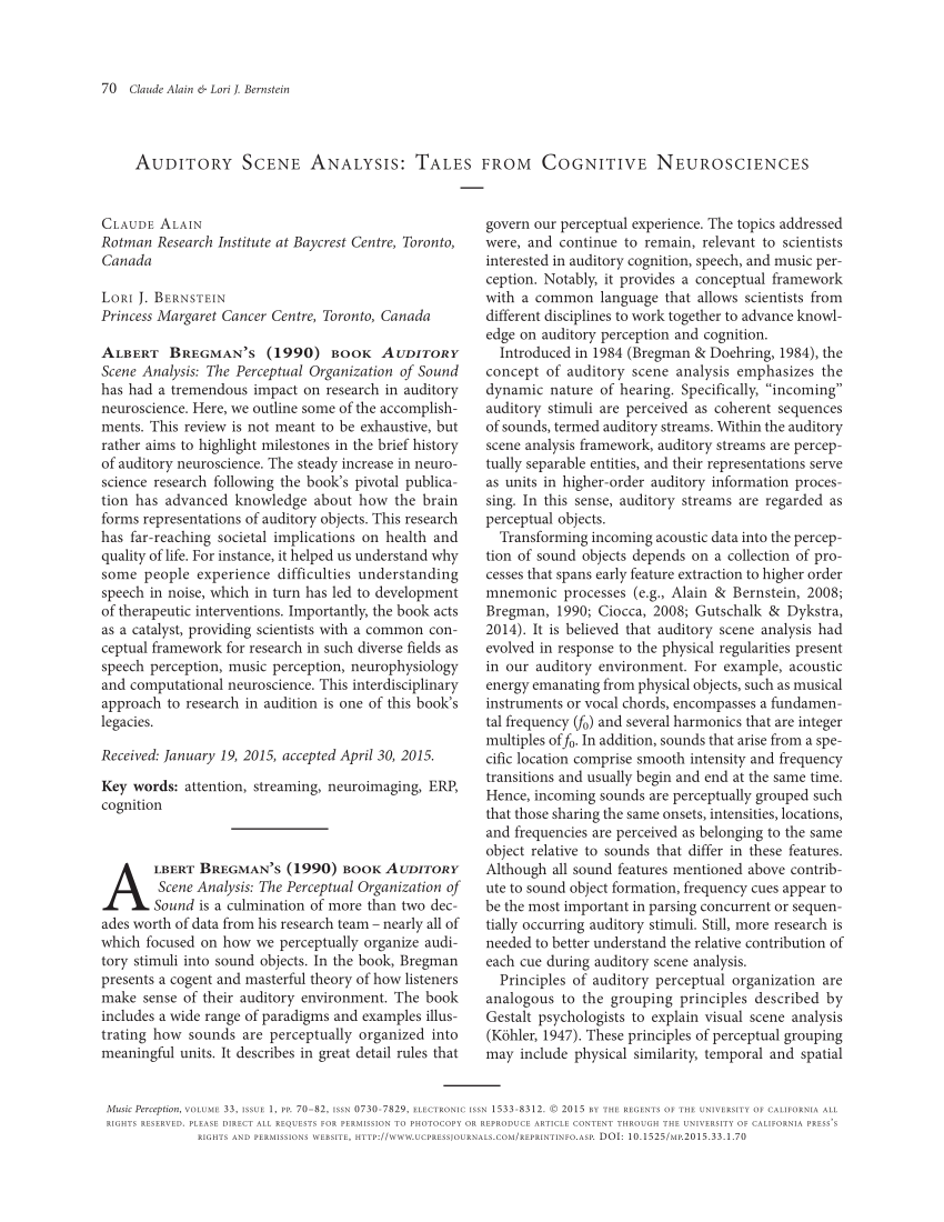 PDF Auditory Scene Analysis Tales from Cognitive Neurosciences