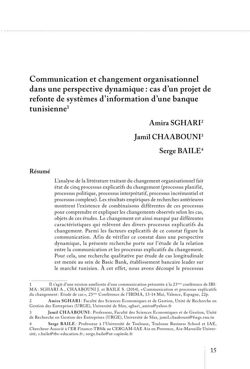 (PDF) Communication et changement organisationnel dans une perspective